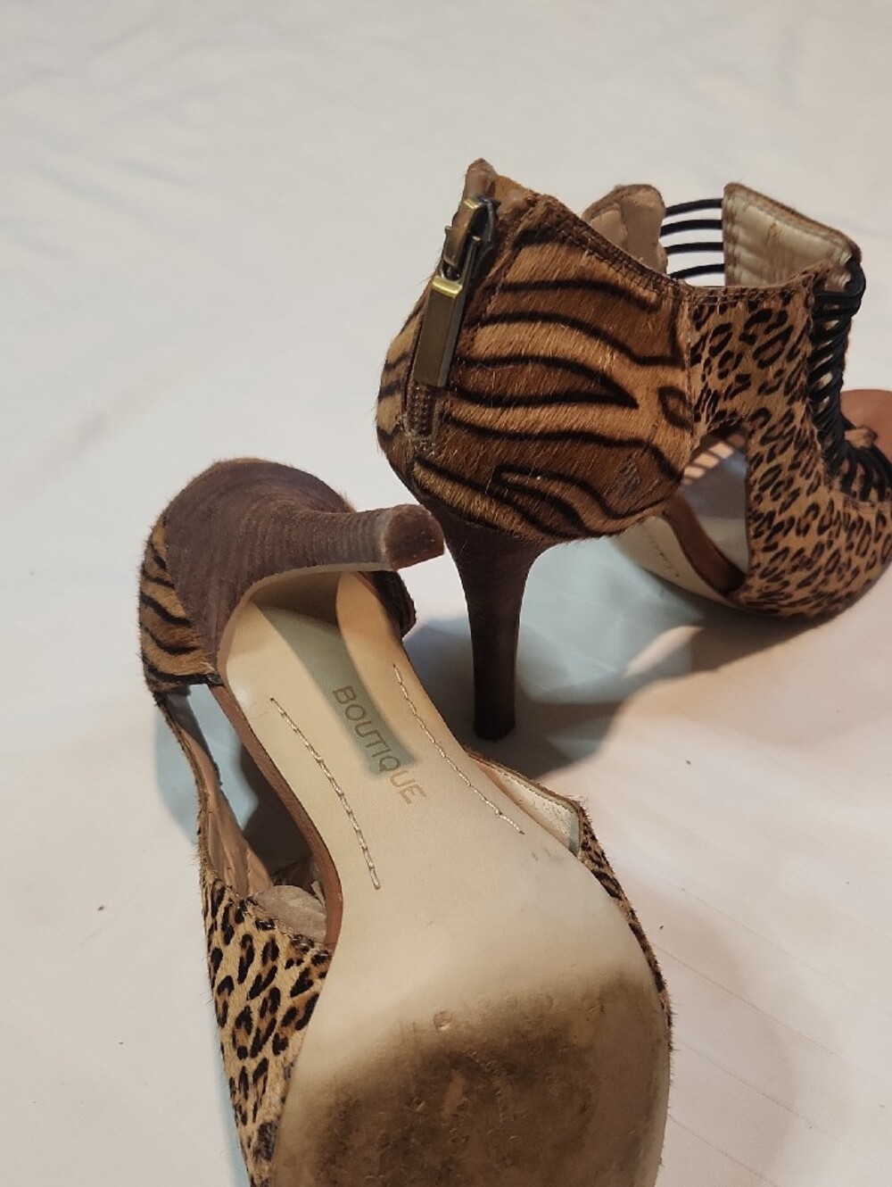 Boutique 9 Leopard & Zebra Print Strappy High Heel Sandals - Brown/Black Sz 8.5 - Picture 5 of 8